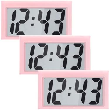 Imagem de Frienda 3 peças mini relógio digital pequeno relógio digital com suporte autoadesivo operado por bateria para painel de carro geladeira (rosa)
