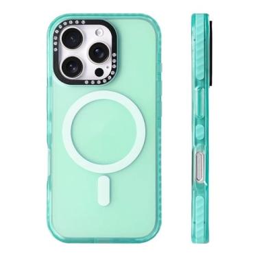 Imagem de Capa de celular verde fluorescente para iPhone 16 Pro Max, 15 Pro, 13, 14, 12 e 11, com lente de diamante e carregamento sem fio, verde claro, para iPhone 15 Pro