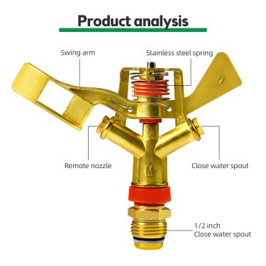 Imagem de TOPINCN Aspersor de Impacto, Liga de Zinco, Distância Ajustável, Rotação de 360 ​​graus, de Irrigação de Gramado para Jardins e Jardas
