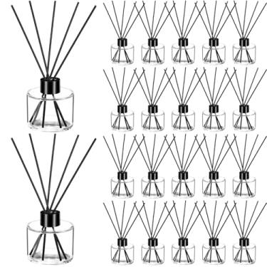 Imagem de Chunful 20 conjuntos de frascos difusores vazios recarregáveis de vidro de fragrância de 100 ml, frascos redondos de vidro com tampas pretas e varetas de vime para sala de estar, fragrância de