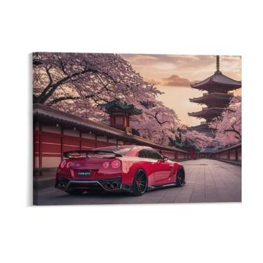 Imagem de HouLaiZhe R35 Carro Esportivo Jdm Flor de Cerejeira Posters Tela Estética Sala Decoração de Parede Impressões Galeria Sala Decoração de Parede para Quarto Sala de Estar Escritório 18 x 24 polegadas