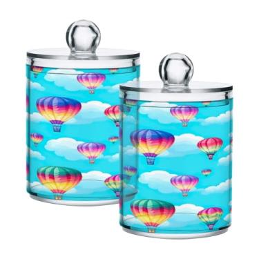 Imagem de Qilmy Pacote com 2 suportes para balões de ar quente arco-íris, frascos de boticário de 400 ml, vasilha organizadora de banheiro para cotonetes, bolas de algodão, almofadas de maquiagem, fio dental