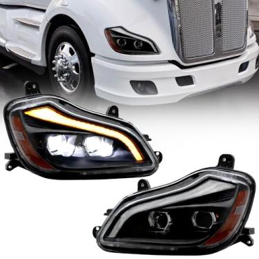 Imagem de Sunhua Farol de LED adequado para Kenworth T680 2013-2021, farol de desempenho LED DRL, Black House lado esquerdo do motorista e lado direito do passageiro (lado esquerdo e direito)