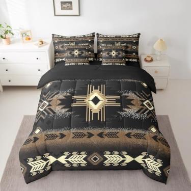 Imagem de O jogo de cama nativo do sudoeste inclui edredom, conjunto de lençóis, fronhas e fronhas, conjunto de cama geométrico do sudoeste, 7 peças, decoração de quarto ocidental, cama em uma bolsa, tamanho