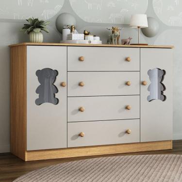 Imagem de Cômoda Infantil 125cm 2 Portas com Vidro e 4 Gavetas Teddy Multimóveis MP4490