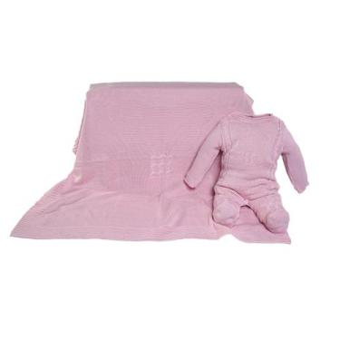 Imagem de Kit 2 Pçs Saída Maternidade Macacão M/L e Manta Urso Tricot Unissex - 