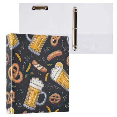 Imagem de Pastas de fichário de três anéis pretas Beer Pretzels com organizador de prancheta de perfil, 1 pacote
