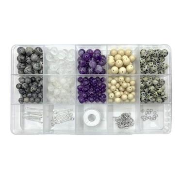 Imagem de PUNAOSHI 250 contas de pedra natural de 6 a 8 mm com furos de contas de 1 mm de diâmetro, kit faça você mesmo para criar pulseiras, colares e brincos de amizade, para joias (coordenadas de 6 a 8 mm 02