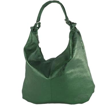Imagem de modamoda de - 337 - Bolsa de ombro de couro hobo shopper, Garrafa verde metálica