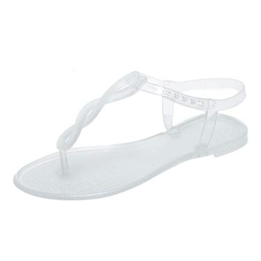 Imagem de OMGard Sandálias femininas tipo tanga chinelo de gelatina ajustável tira em T Jellies Sapatilhas transparentes, chinelos de verão na praia, secagem rápida, macio, sem cadarço, Transparente., 41