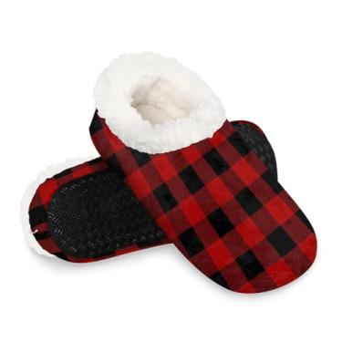 Imagem de QIANDODUO Buffalo Pantufas femininas xadrez aconchegantes felpudas sherpa sapatos para casa inverno casa quarto chinelos, Multi, 8-9