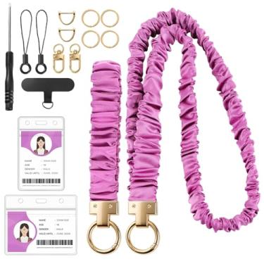 Imagem de Cordão Scrunchie com suporte de identidade, cordão de professor para crachás de identificação e chaveiro elástico elástico para mulheres (roxo)