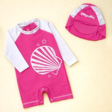 Imagem de Kit Proteção UV50+ para Bebê com Macacão e Chapéu de Sol Cor:PinkBranc