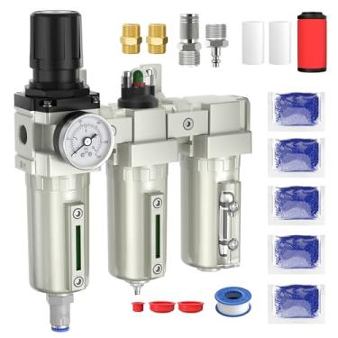 Imagem de Separador de água de compressor de ar NPT de 1/5.1 cm, sistema de secagem de ar de grau industrial de 3 estágios com regulador de ar de 0-240 PSI, filtro de partículas, filtro coalescente, secador