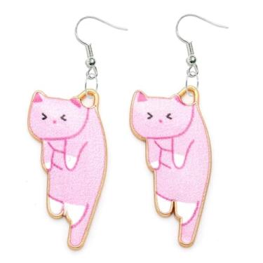 Imagem de Brinco Gato Gatinho Fofo Kawaii Pingente Divertido 29mm Anzol de Aço Inoxidável (ROSA)