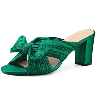Imagem de Allegra K Sandálias femininas deslizantes plissadas com salto grosso e salto grosso, Verde, 34
