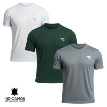Imagem de Kit 3 Camisetas Diadora Small Logo Masculina - Verde Escuro e Grafite XGG-Masculino