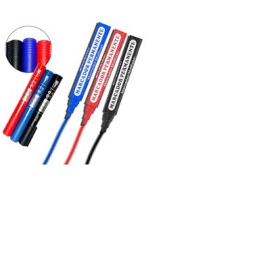 Imagem de Marcador Permanente Ponta Chanfrada, 1mm a 5mm, 3 Cores (Preto, Azul, Vermelho)