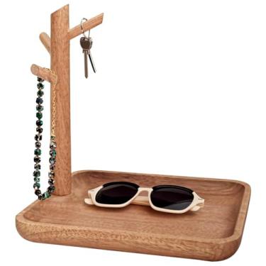 Imagem de Chewtoyo Suporte para organizador de chaves de madeira, óculos, rack de 3 camadas para chaves, bandeja de perfume para cômoda, 19 x 19 x 21 cm, relógios, organizador de mesa de entrada