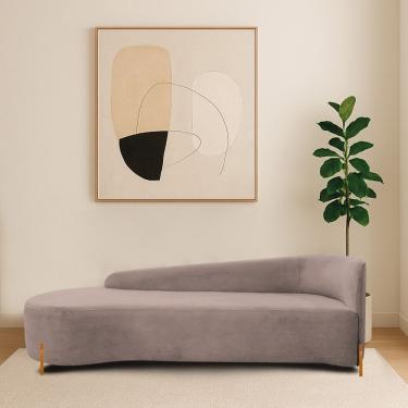 Imagem de Divã Recamier Orgânico França 220cm Lado Esq Pés Madeira Linho Cor Rosê