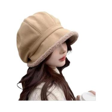 Imagem de Chapéu De Pescador Feminino De Inverno Em Veludo Grosso Com Aba Larga 