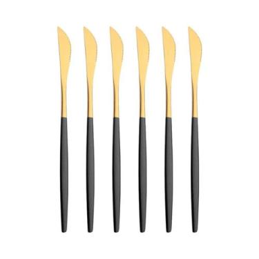 Imagem de Conjunto De Facas De Jantar Em Aço Inoxidável Dourado 6 Peças Acabamen