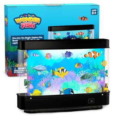 Imagem de Aquário artificial brinquedo virtual oceano mini aquário de mesa aquário colorido lâmpada de movimento luz noturna com peixe em movimento, presente divertido para crianças e adultos