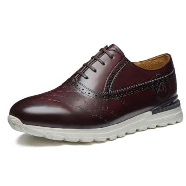 Imagem de Jepsen Gord Tênis social masculino genuíno couro bovino itailiano casual sapatos de corrida Oxfords com sola extra extra GG, Borgonha, 42