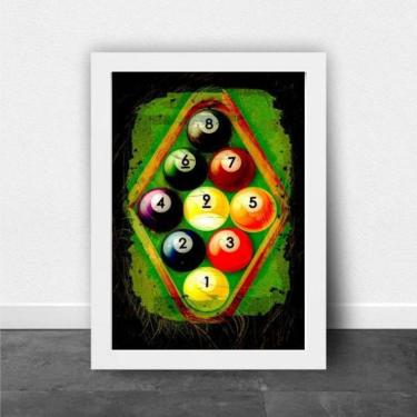 Imagem de Quadro Decorativo Bolas De Sinuca 24X18Cm Moldura Branca