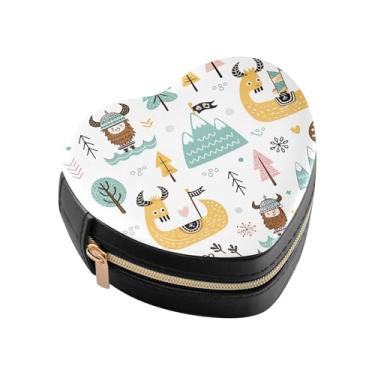 Imagem de Burbuja Caixa de joias em forma de coração de barco viking mini estojo de joias de viagem para mulheres e meninas, estojo portátil organizador de armazenamento para brincos, anéis, colares e pulseiras