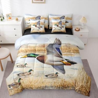 Imagem de Erosebridal Conjunto de edredom infantil bege amarelo pato-real tamanho Queen 7 peças | Cama de animal selvagem em uma bolsa, animais selvagens, rústico, voador, para adultos e mulheres