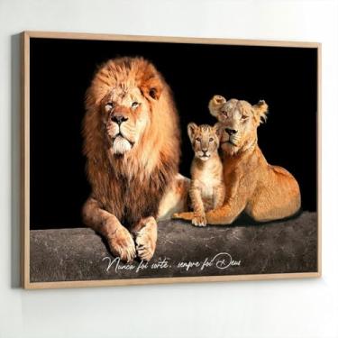 Imagem de Quadro Decorativo Leão Família Nunca Foi Sorte com Moldura para Sala Quarto 90x60 Horizontal Grande Hall