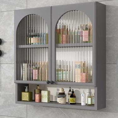 Imagem de Organizador de maquiagem de parede e armário suspenso de cozinha, armário de remédios de banheiro de 3 camadas com portas duplas, prateleiras abertas para cosméticos e essenciais, 80 x 50 x 15 cm