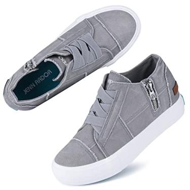Imagem de JENN ARDOR Tênis Femininos Da Moda, Cunhas Ocultas, Cano Alto, Zíper, Plataforma Elástica, Calçados Confortáveis Para Caminhada, Casuais, De Lona, Cinza Claro