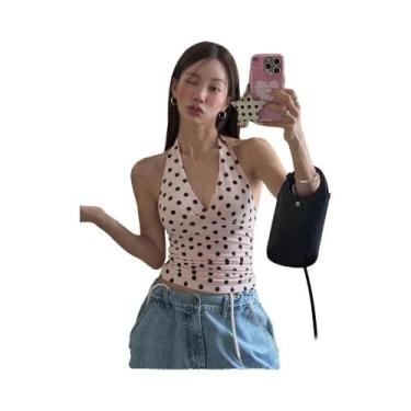 Imagem de Top Feminino Y2K Com Estampa De Poá, Halter, Sem Costas, Com Amarração