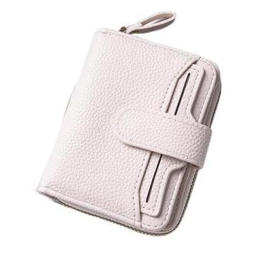 Imagem de Carteira feminina com janelas transparentes - 9 compartimentos para cartões, 3 compartimentos para notas e bolso com zíper, PU, 12 x 9 cm (preto, rosa, branco, azul, vermelho), Branco, Clássico