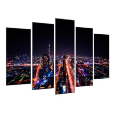 Imagem de Quadro Decorativo Mosaico 5 Peças Mod810 Noite Luzes Cidade