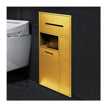 Imagem de Nicho de chuveiro de aço inoxidável dourado - Prateleira de quarto molhado embutida à prova d'água para xampu, artigos de higiene, armazenamento de papel higiênico - Organizador elegante de banheiro e