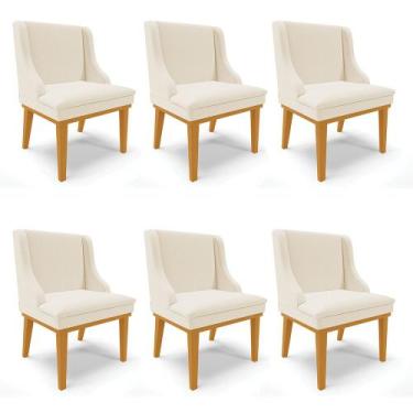 Imagem de Kit 06 Cadeiras de Jantar Liz Linho Bege A19 Base Fixa Madeira Castanh