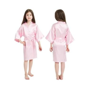 Imagem de Quimono De Seda Rosa Para Meninas, Robe De Banho Para Bebês E Crianças