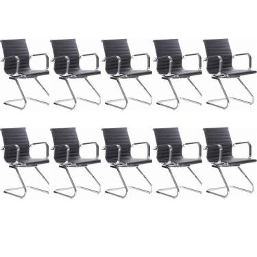 Imagem de Kit 10 Cadeiras para Escritório Interlocutor Visitante Esteirinha Office Preto