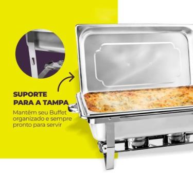 Imagem de Rechaud Retangular 9 Litros 1 Cuba 1/1 Inox Fogareiro Gourmet Mix