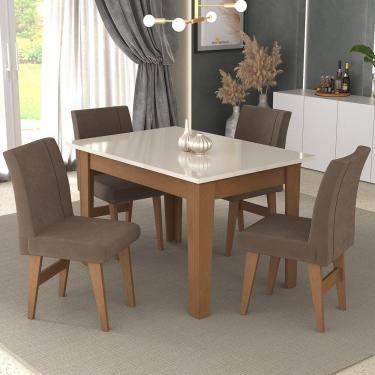 Imagem de Conjunto Mesa De Jantar 120 Cm Com 4 Cadeiras Tokio Multimóveis Ex1004 Madeirado/Off White/Castor