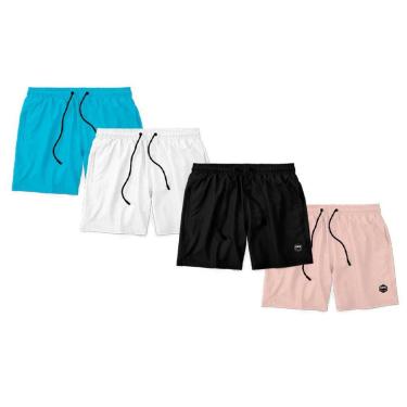Imagem de Kit 4 Bermudas Life Lisa Short Liso Masculino Básico Mauricinho Tactel - Azul+Rosa-Unissex