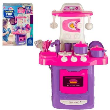 Imagem de Cozinha Infantil Menina Forno Fogão Panela Acessórios Rosa - Lugo Brin