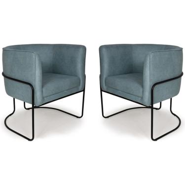 Imagem de Kit 02 Poltronas Betina Base Preto Suede Camurça Azul Caribe - Nexta Casa