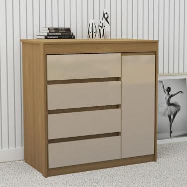 Imagem de Cômoda Quarto 93cm 4 Gavetas 1 Porta Samira Freijó/mocca L01 - Mpozenato