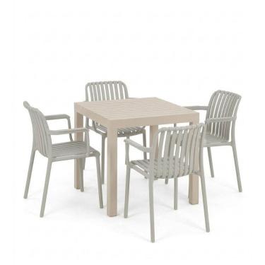 Imagem de Kit 1 Mesa Creta e 4 Cadeira Tulum em Polipropileno Nude