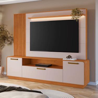 Imagem de Estante Home Apego 2,00m para Tv até 65" Detalhes Curvos e Ripados CINAMOMO E OFF