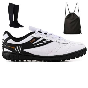 Imagem de Kit Chuteira Futebol Society Couro Campo Grama Sintetica + Mochila + Meião Adulto-Unissex